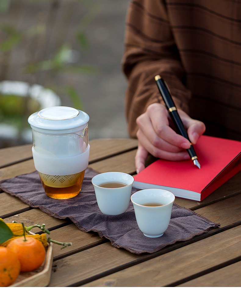 Jun ware celadon crack cup travel tea set suit portable package small set of contracted a pot of two cups of a body to receive
