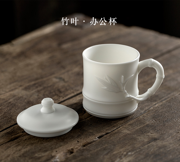 Jun ware dehua white porcelain teacup unglazed office glass ceramic tea cup large - capacity water cup with cover individual cup