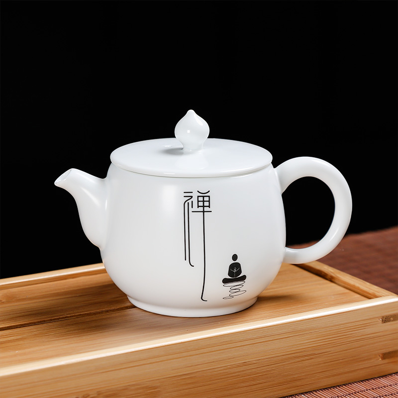 Jun ware fat white kung fu teapot ceramic household contracted zen trumpet matte enrolled white porcelain tea set single pot of restoring ancient ways