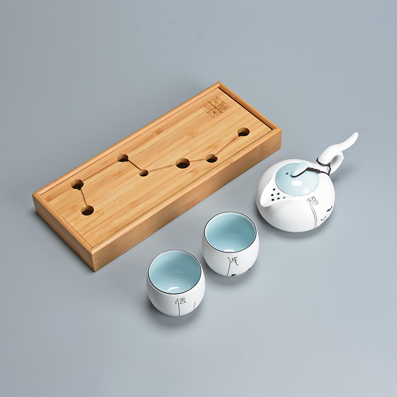 Jun is inferior smooth white porcelain fat kung fu tea set a pot of two cups with seven tea tray office gift set