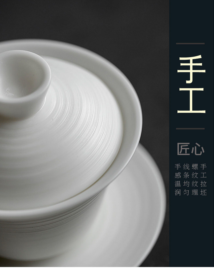 Jun ware dehua white porcelain kung fu tea set hand lines tureen manual suit household contracted tea cups