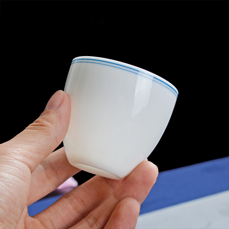 Blue and white xuan wen jun ware hand - made white porcelain cup double sample tea cup lie cup pressure hand cup kung fu tea set small cup