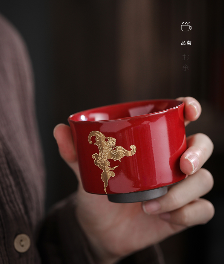 Jun ware tea large gold, kung fu tea cups a single sample tea cup ceramic masters cup single CPU fu lu shou gift cup