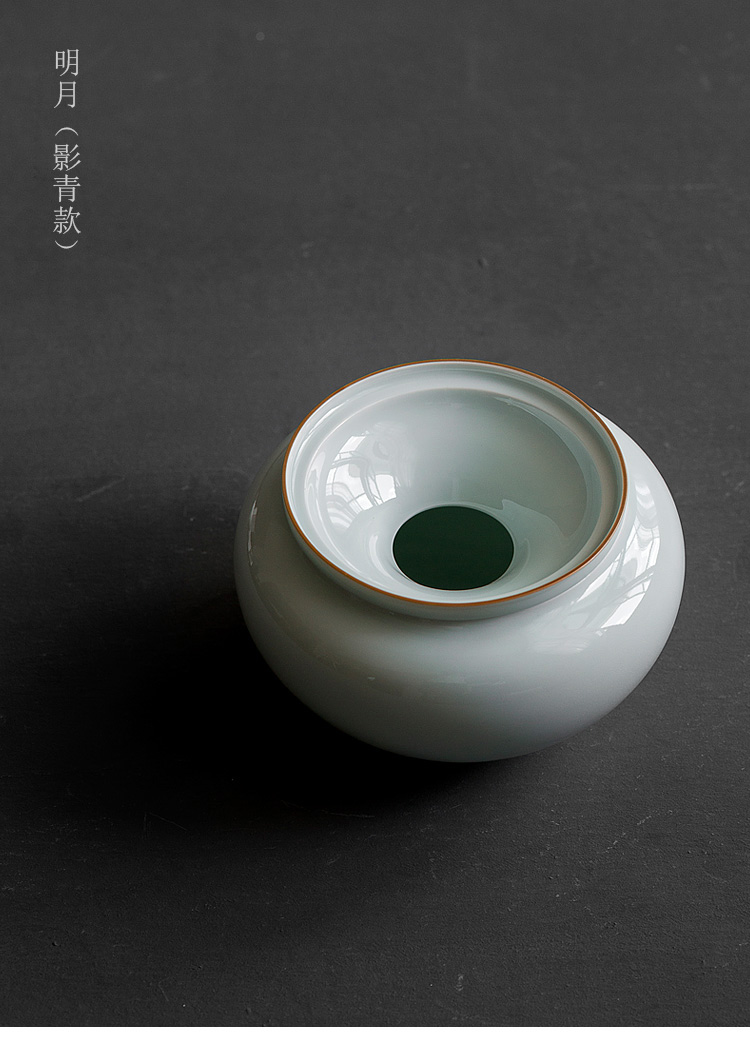 Jun ware built home tea wash in hot water cylinder with cover large zen water jar ceramic zero with heavy Japanese tea spoon cylinder
