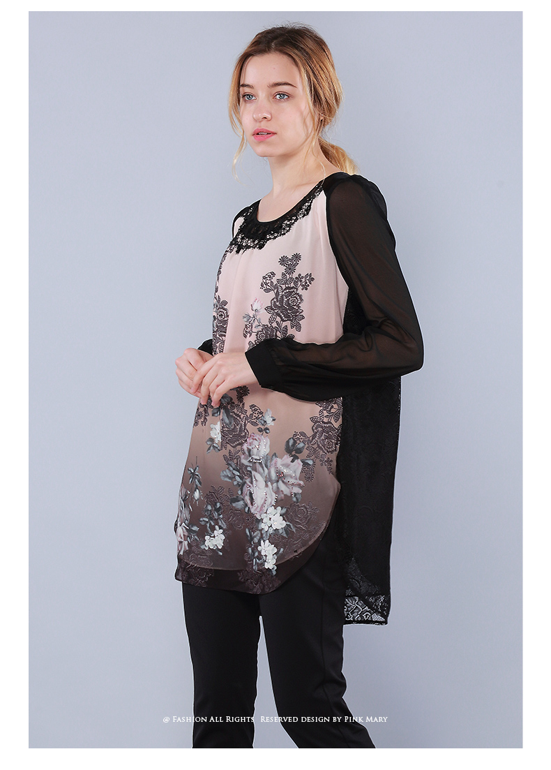 Hồng Mary Hồng Malang Ngọt Ngào Vòng Cổ Ren Bảng Điều Chỉnh Dài Tay Áo Voan Top Phụ Nữ PMADW1097 áo sơ mi cộc tay nữ