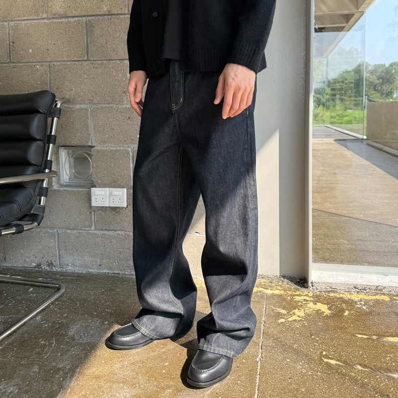 【Green Label】Haonanhuang Toyoda Narrow-Width Machine-Woven Gold Thread Selvedge Loose Straight-Leg Denim Pants