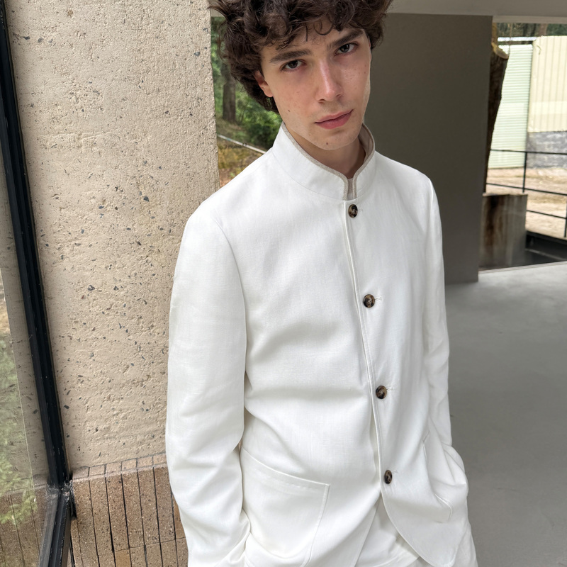 Haonanhuang Old Money Style 75% Lyocell Linen Blend Stand Collar Casual Textured Blazer Haonanhuang Old Money Style 75% Lyocell Linen Blend Stand Collar Casual Textured Blazer