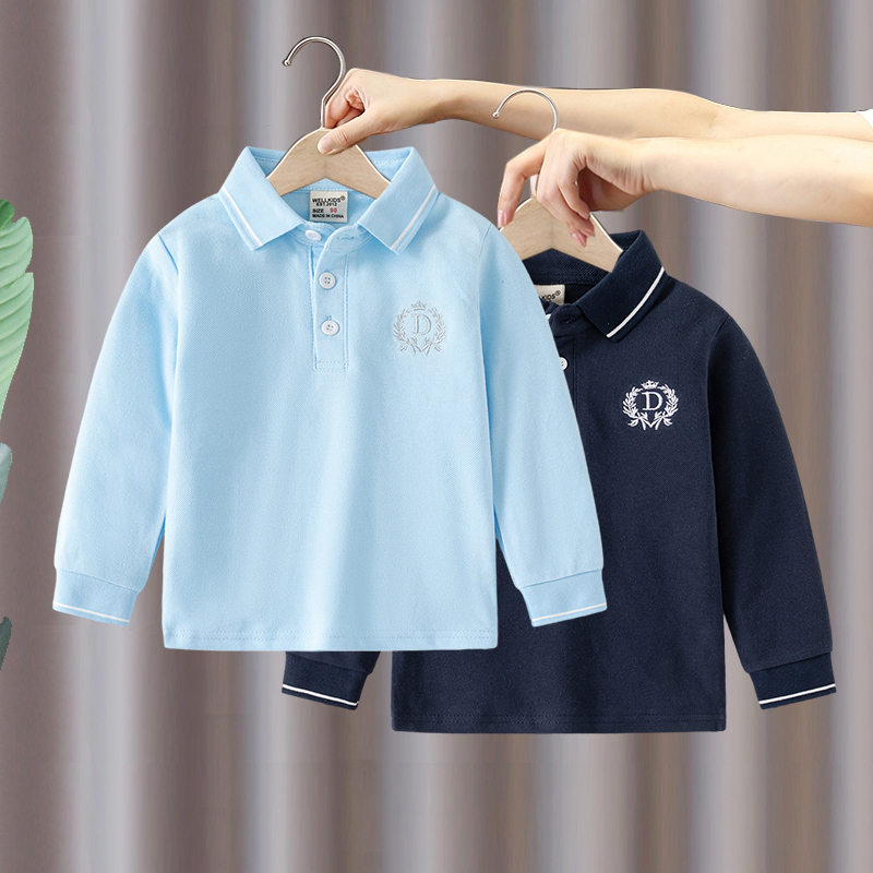 Boys' Long-Sleeved Polo Shirt 2026 Spring New Style Kidsren's Lapel Pure Cotton Casual T-Shirt Base Shirt Top Fashionable