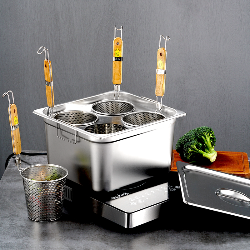 Commercial stalls square pots spicy hot pot soup powder pot cooking noodle pot shrimp slide dumpling pot frying pot gas induction cooker