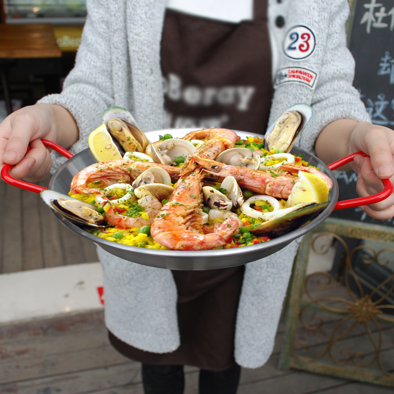 Spanish seafood pan Spanish seafood rice flat bottom pan Spanish seafood electric pan stainless steel flat bottom pan frying pan