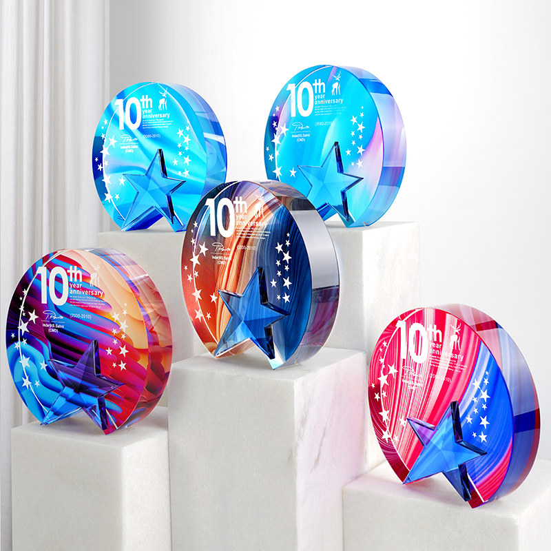 Color-printed crystal trophies custom-made high-end atmospheric creative round medals custom-made outstanding staff annual meeting awards and commendations
