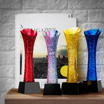 High-end creative color pickling crystal trophy custom company annual meeting excellent staff team champion custom lettering