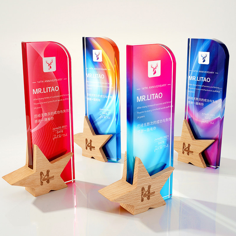 Crystal color printing trophy custom creative pattern custom lettering champion pin crown five-pointed star honor trophy production