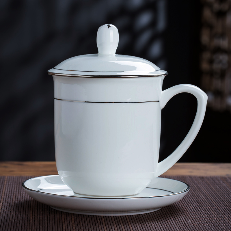 Jingdezhen ceramic cup with a lid office meeting silver cups and ipads porcelain cup custom LOGO