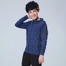 Childrens sports jacket hooded fitness clothing long sleeve training clothing autumn and winter plus velvet running sports jacket zipper jacket