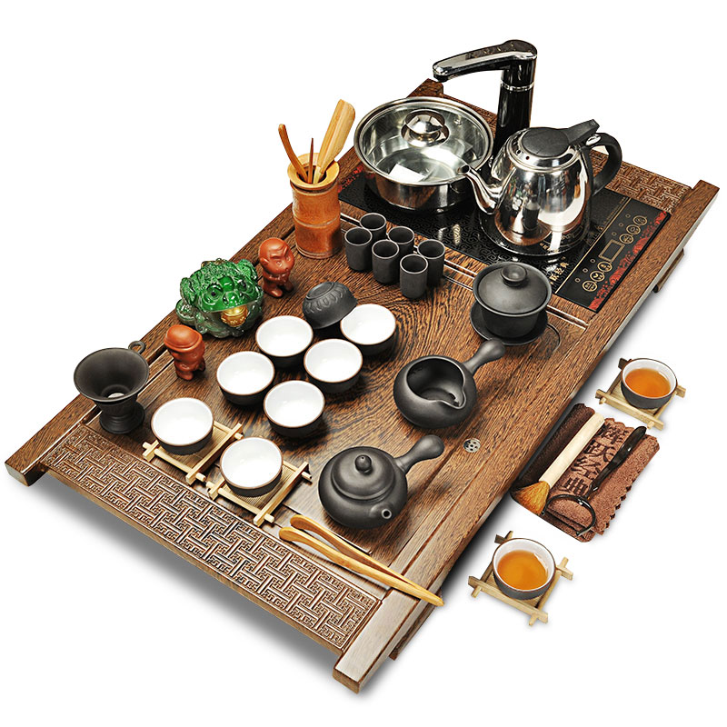 Hui, make tea sets purple kung fu tea set home a whole set of ceramic tea set induction cooker solid wood tea tray tea table