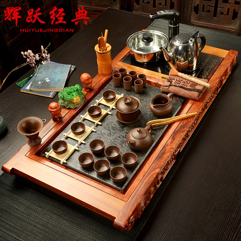 Hui make spend pear wood tea tray was violet arenaceous kung fu tea set induction cooker sharply stone tea saucer