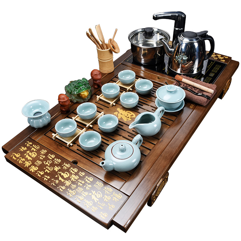 Hui make ceramics kung fu tea set suit household contracted purple sand cup suit induction cooker solid wood tea tray tea table