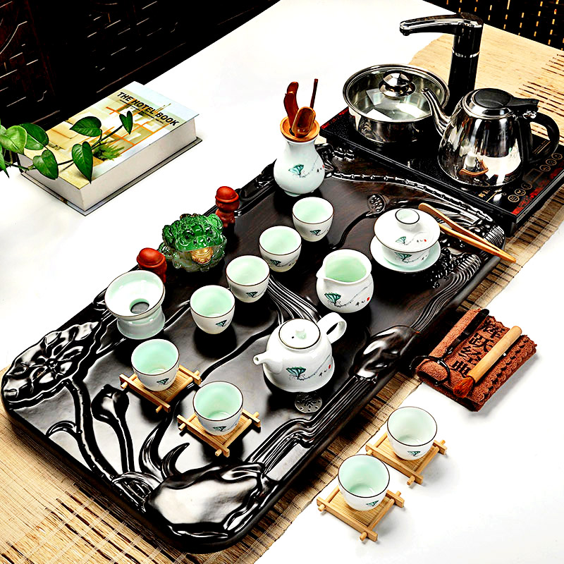 Hui make kung fu tea set household ceramics technology wood tea tray of a complete set of tea cups magnetic electric furnace tea taking