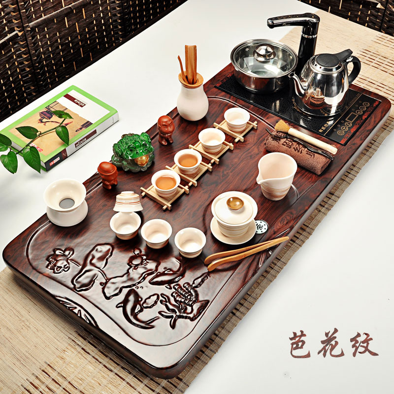 Hui make purple sand tea set home European style kung fu tea set induction cooker technology of a complete set of wood tea tray tea table