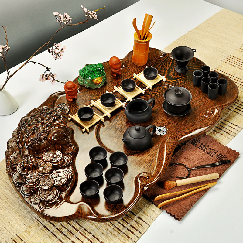 Hui, make tea set violet arenaceous kung fu tea tureen cups chicken wings wood science and technology of a complete set of spittor tea tray