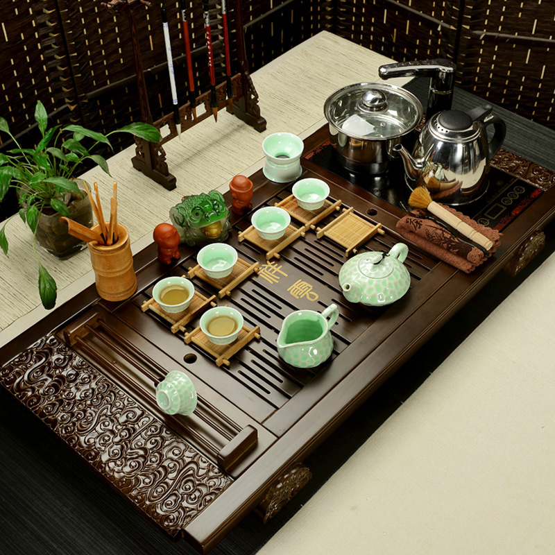 Hui, make tea set a complete set of violet arenaceous kung fu tea sets the joining together of four electric magnetic furnace solid wood tea tray