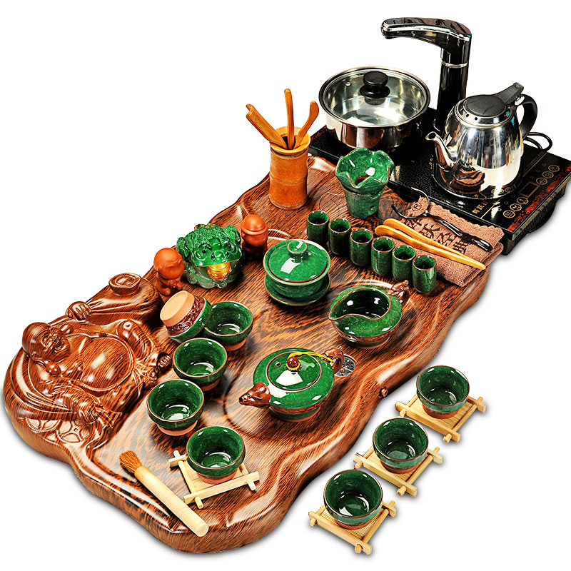 Hui, make every European tea set kung fu tea set home purple sand tea set technology wood tea tray tea table of a complete set of electric furnace