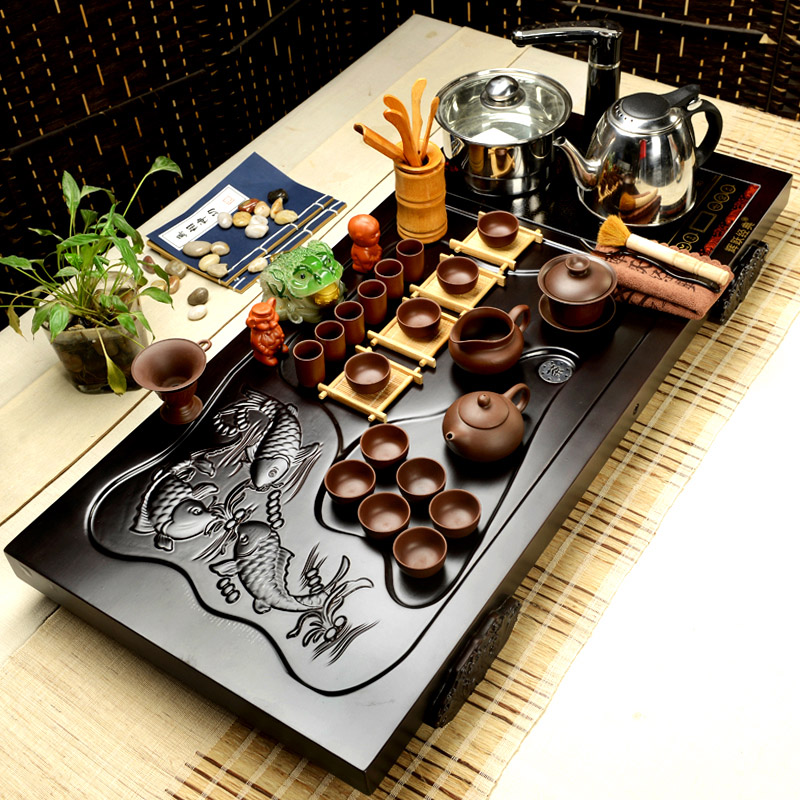 Hui, make tea sets ceramic kung fu tea set a complete set of ice to crack induction cooker tea solid wood tea tray package