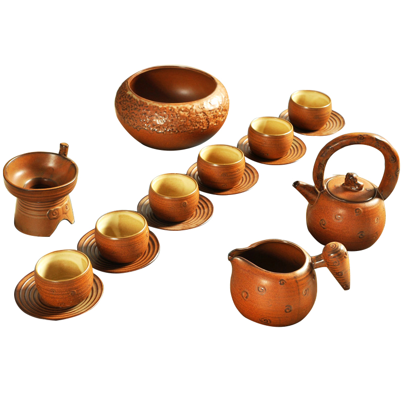 Hui make restoring ancient ways is a complete set of coarse pottery kung fu tea set clay ceramic teapot teacup tureen