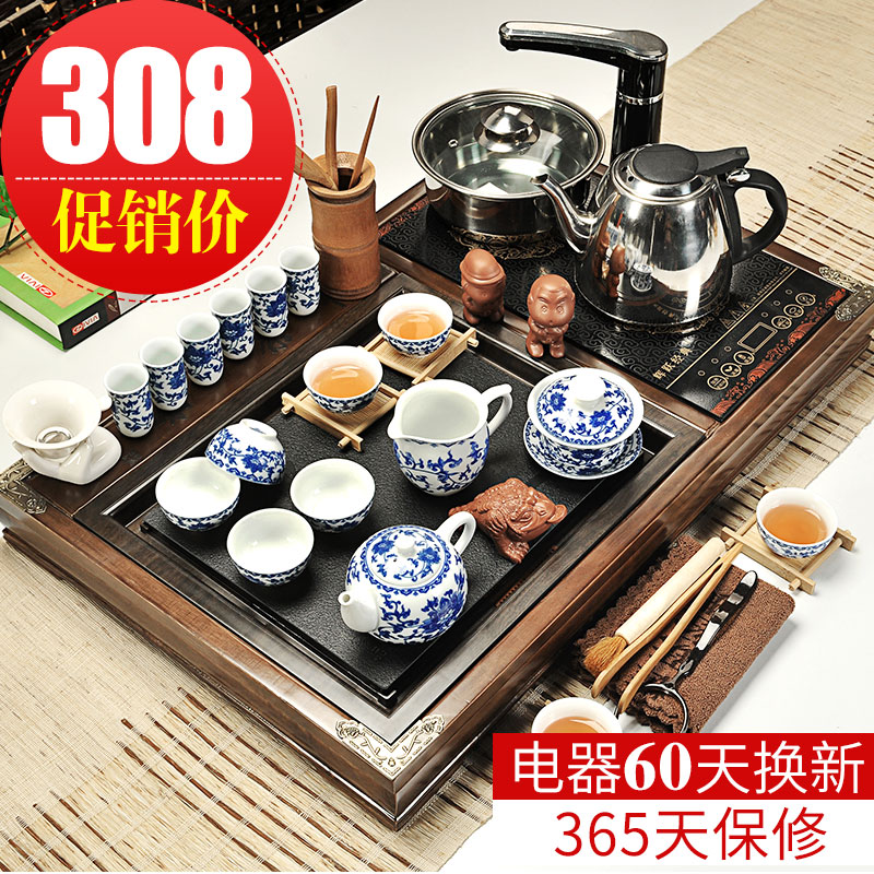 Hui, make tea sets purple kung fu tea set of household ceramic cups induction cooker solid wood tea tray tea tea taking