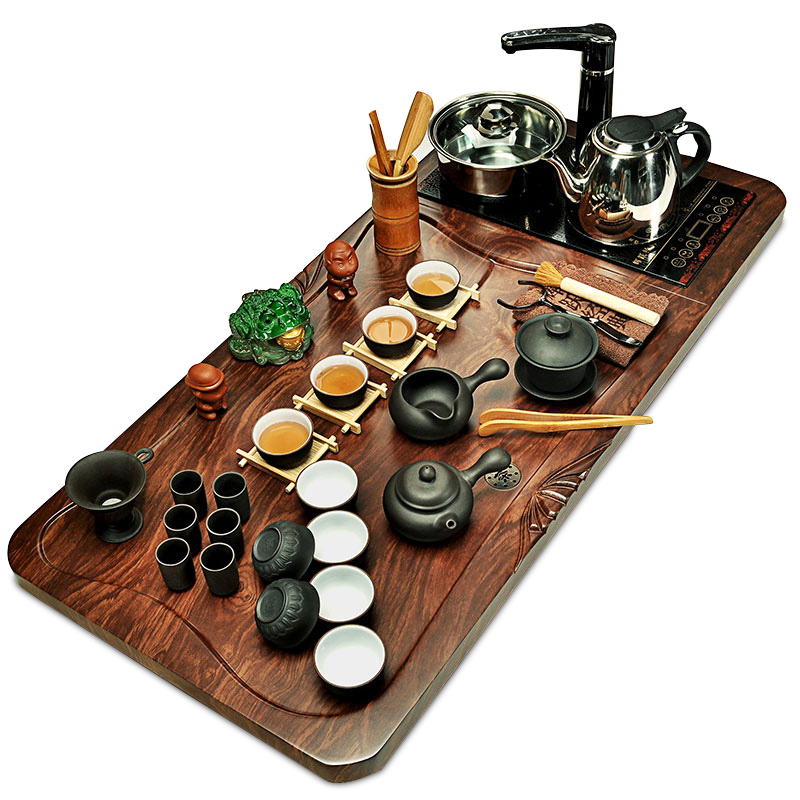 Hui, make tea sets of a complete set of violet arenaceous kung fu tea set ceramic cups induction cooker solid wood tea tray tea home