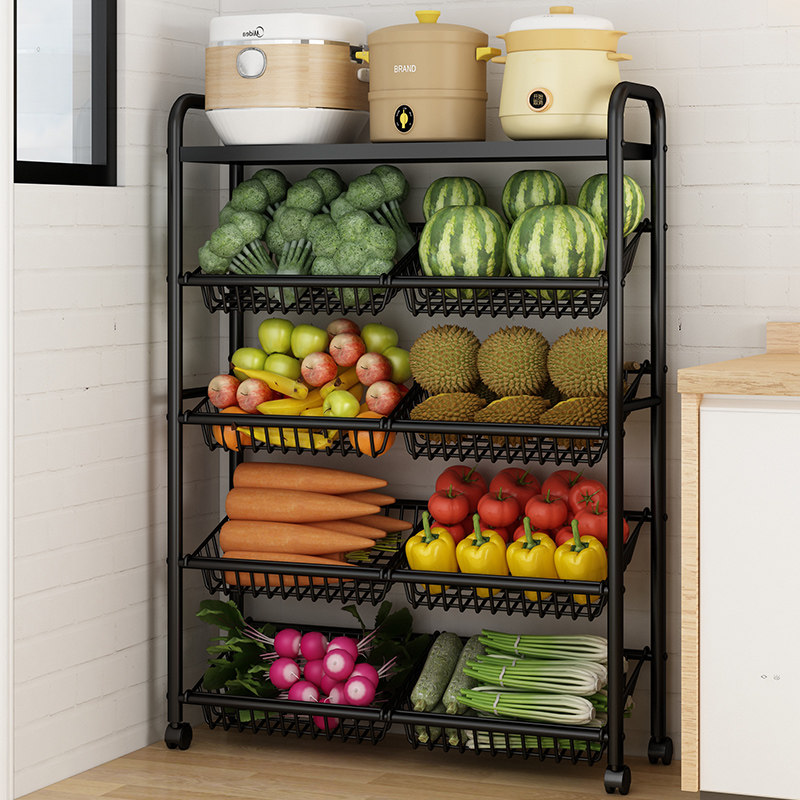 Kitchen shelves, vegetable baskets, fruits and vegetables, and shelves for sliding multi-layer removable microwave storage shelves