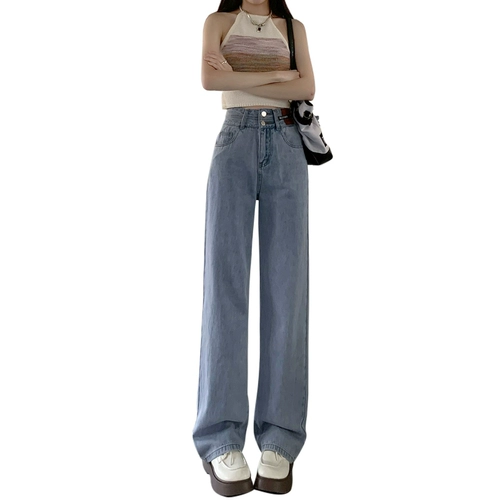 Осенние прямые свободные джинсы, штаны, высокая талия, коллекция 2023, по фигуре, свободный крой