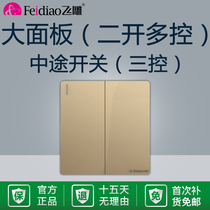 Feidiao large plate gold two-open multi-control mid-way switch 2-position multi-control two-open multi-control three-control double-open 2-open panel double connection