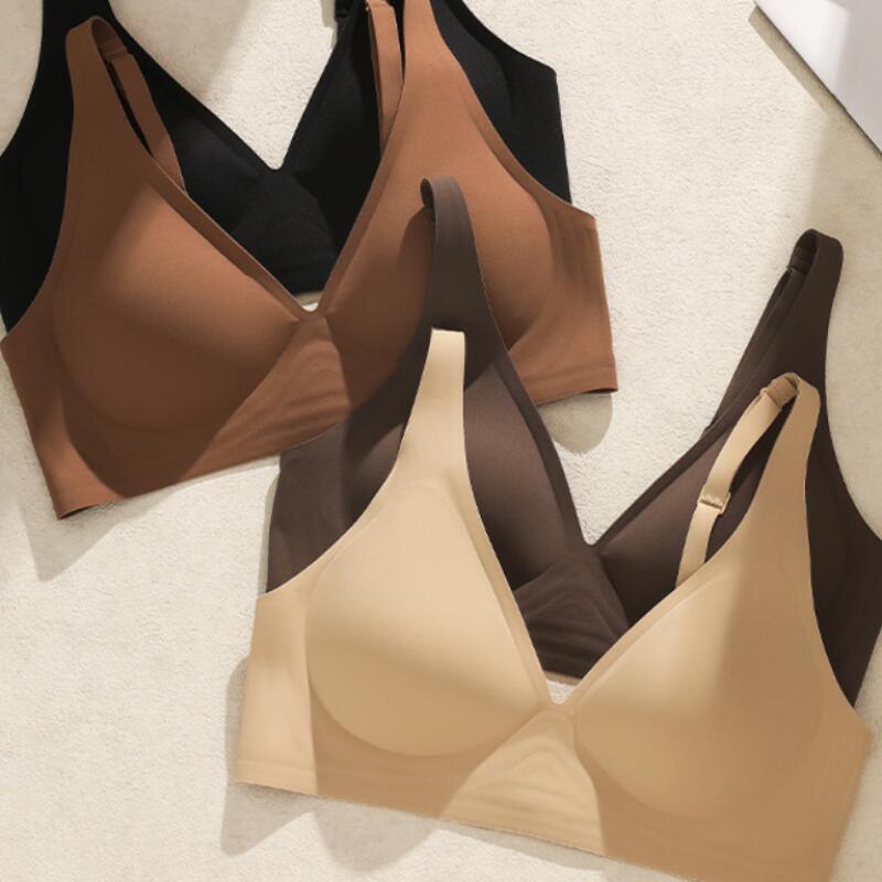 Curvy Research Institute Deep V Autumn/Winter Heat-Generating Seamless Deep V Bra, Push-Up, Side Breast Collection, Wireless, Soft Support Bra.