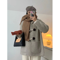Woolen coat 2021 autumn and winter new womens small woolen jacket medium and long thickened horn buckle Japanese