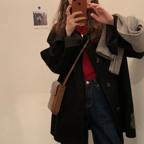 Black woolen coat women 2021 autumn and winter New woolen coat short little man Hepburn style thickened retro