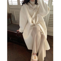 Autumn and winter 2021 New woolen coat womens little hairy jacket medium and long thickened horn buckle Japanese