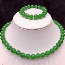 Original design natural green chalcedony necklace bracelet set s925 silver buckle 10mm to mother-in-law jade color