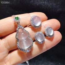 Natural ice species chalcedony gourd pendant white ice ring earrings earrings earrings women necklace set S925 silver inlay