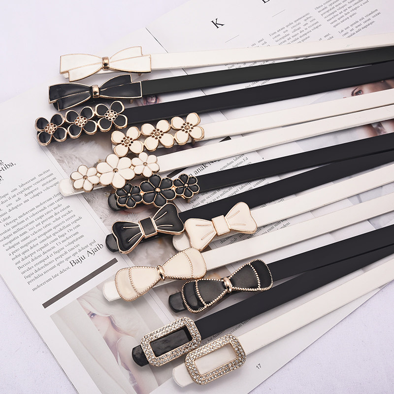 White Belt Woman Trim Slim Fit Dress Foreign Dress With Drill Personality Small Strap Female Slim 100 Hitch Version Brief