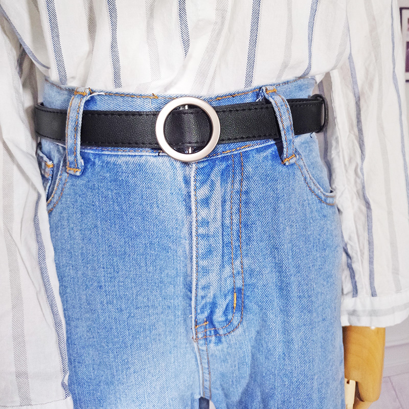 Round buckle without hole belt female Jane about 100 hitch South Korean Korean version Boomers Black white personality Jeans Waistband Schoolgirl