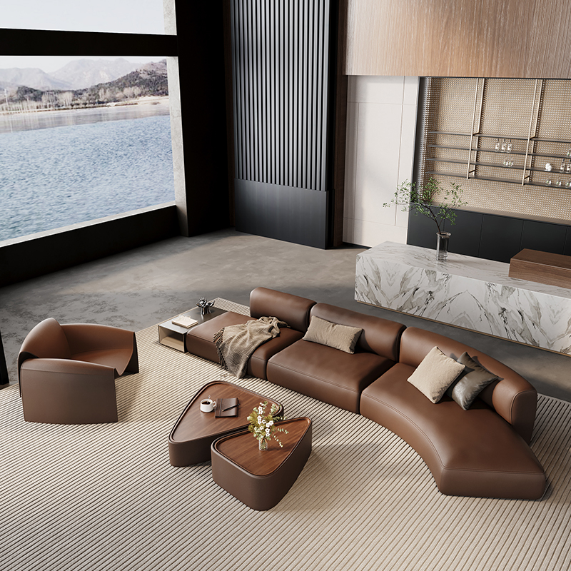 Curved Special-Shaped Sofa, Brown, Office, Hotel Lobby, Beauty Salon, Business Rest Area, Reception, Meeting and Negotiation