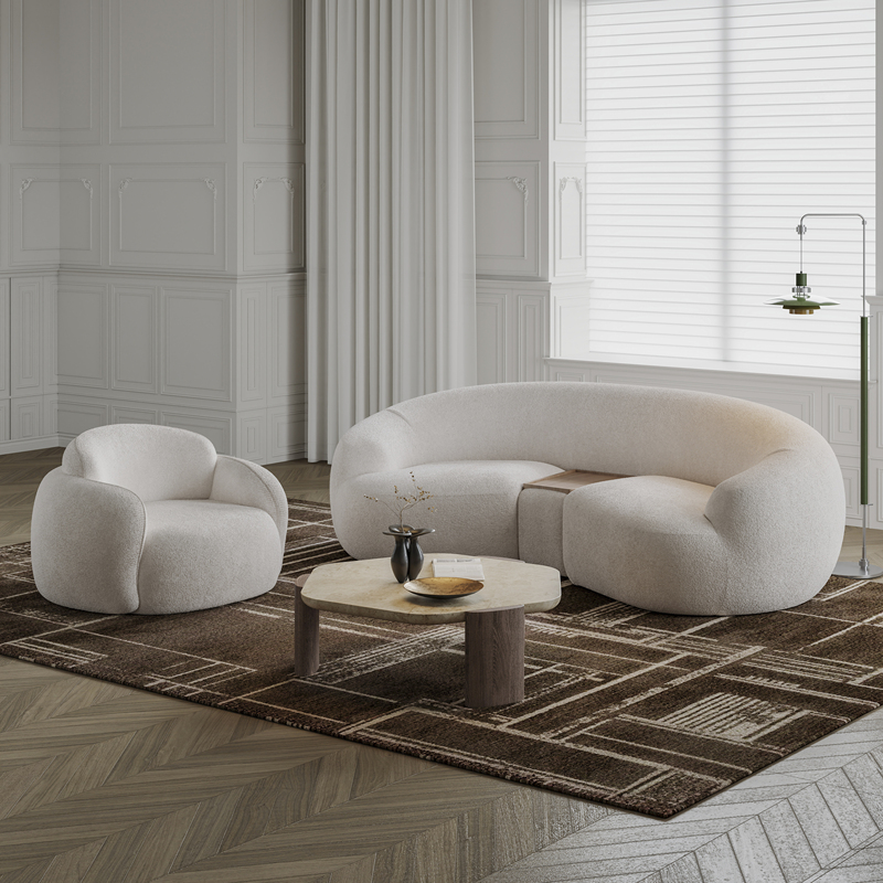 Unconventional Curved Chenille Sofa for Guesthouses, Beauty Salons, Luxury Clothing Stores, Office Rest Areas, and Reception Areas Unconventional Curved Chenille Sofa for Guesthouses, Beauty Salons, Luxury Clothing Stores, Office Rest Areas, and Reception Areas