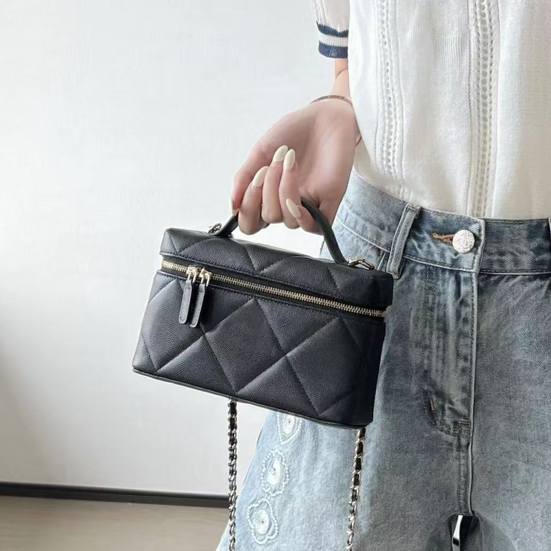 2026 New Style Small Chanel-Style 25K Large Diamond Pattern Lunch Box Bag, First Layer Cowhide Leather Chain Shoulder Crossbody Bag, Handbag