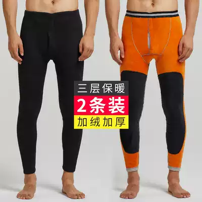 2 strips of warm pants men plus velvet padded sanitary pants men's single cotton pants sanitary pants bottoming sanitary pants velvet pants tight winter