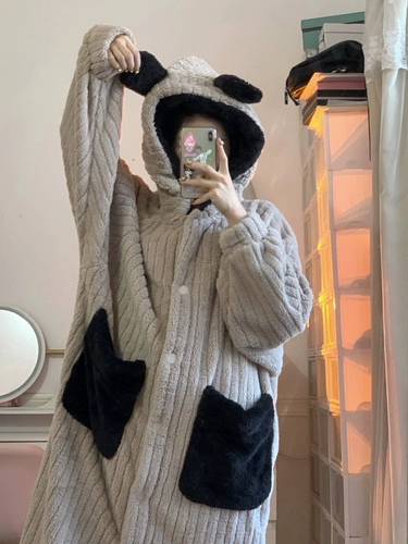 Зимняя коралловая толстовка с капюшоном, бархатная пижама, бархатный банный халат, штаны, увеличенная толщина