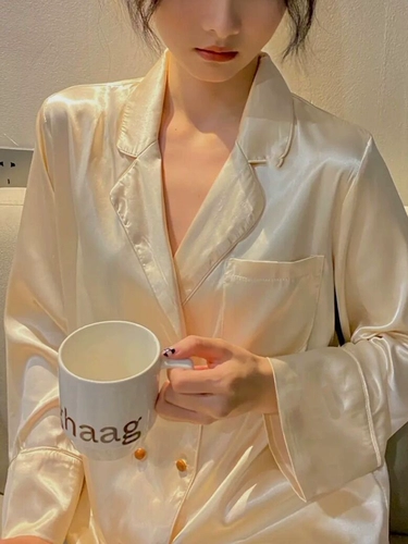 Шелковый лонгслив, осенняя демисезонная пижама, повседневные брюки для отдыха, комплект, 2024 года, городской стиль