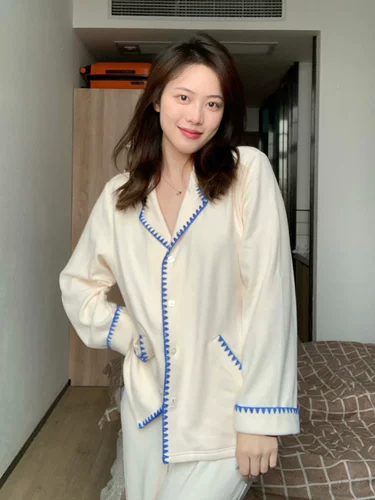 Брендовый лонгслив, бархатная утепленная зимняя пижама, однотонный удерживающий тепло комплект, 2024 года