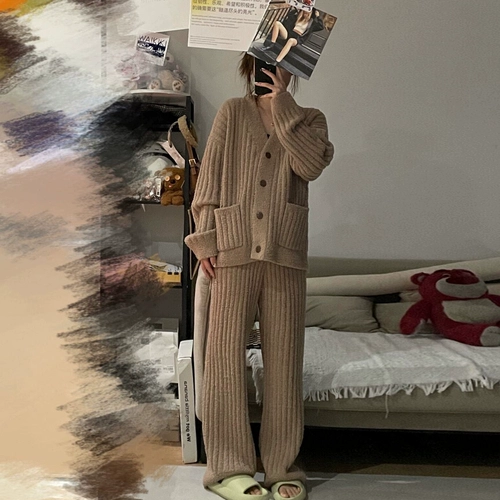 Коралловый лонгслив, бархатная зимняя пижама, штаны, комплект, 2024 года, увеличенная толщина